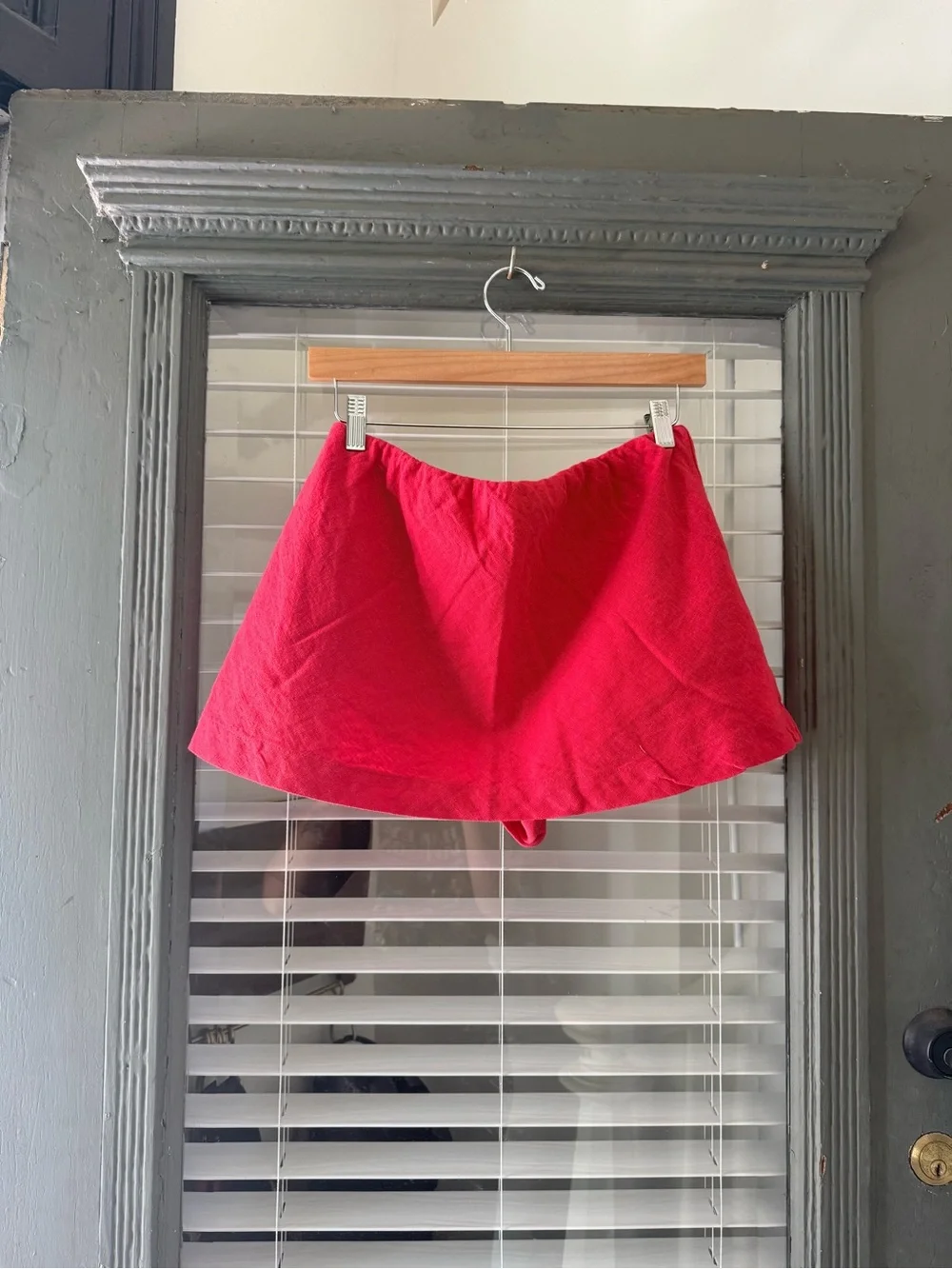 Free People Women's High-Waist Red Linen Skort